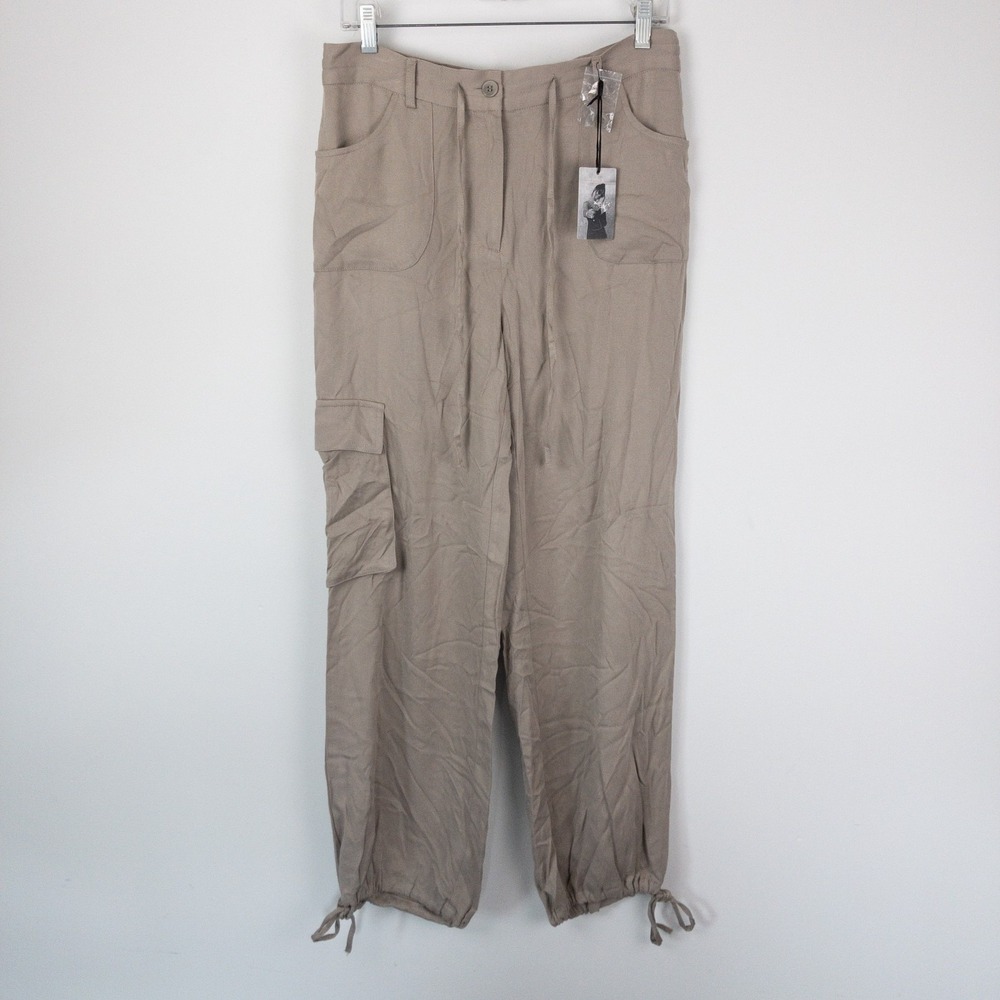 Sincerely Jules‎ Cargo Neutral Pants Womens L (31x29) Beige Casual Tie Ankle New